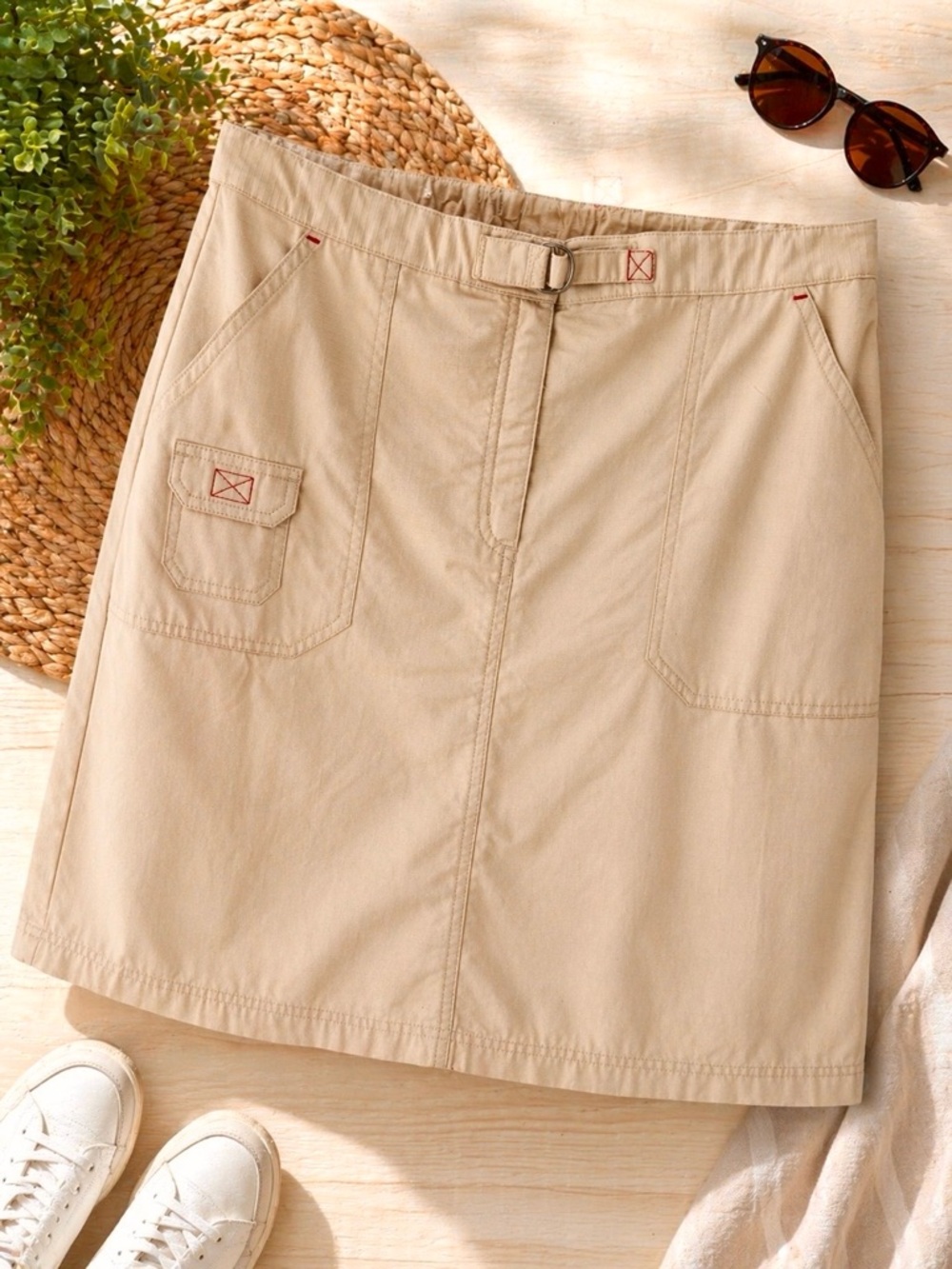 LL Bean CoolMax Khaki Sport Skirt Size 16 NWT Utility Pockets Stretch Waist